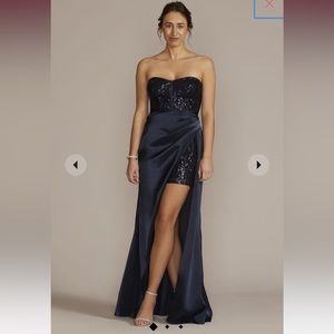 David’s Bridal - Strapless Sequin Mini Dress With Satin Wrap Skirt